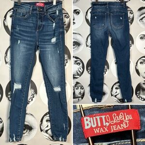 Wax Jeans Butt I Love You Stretch Distressed Cropped Denim Jeans, Sz 0 HEMMED